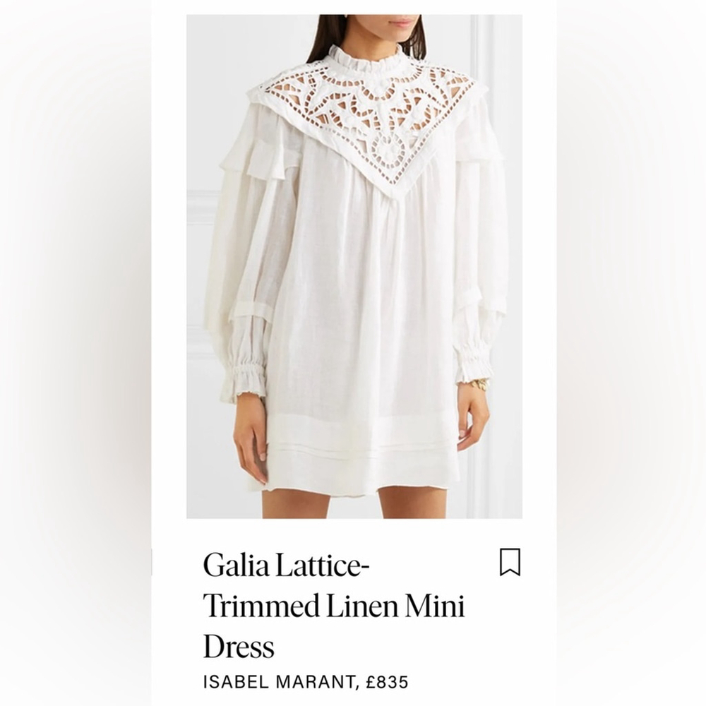 Isabel Marant Galia Linen Mini Dress In White Bohemian Mockneck Embroidery SizeM